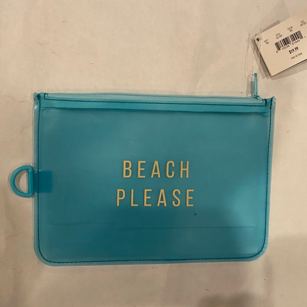 SAKS FIFTH AVENUE brand zip top plastic travel Pouch BEACH NWT - Picture 3 of 3
